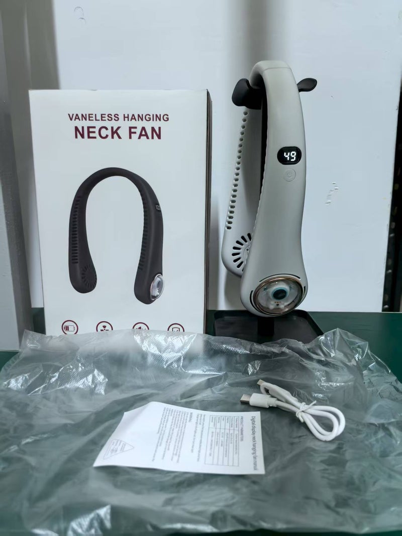 Popular Portable Neck-Hanging Fan, Usb Rechargeable Small Fan, Portable Mini Electric Neck Fan, , Silent, With Digital Display - Image 1